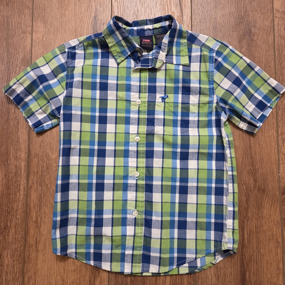 Wrangler Blue & Green Plaid Short-Sleeve Button-Down Shirt